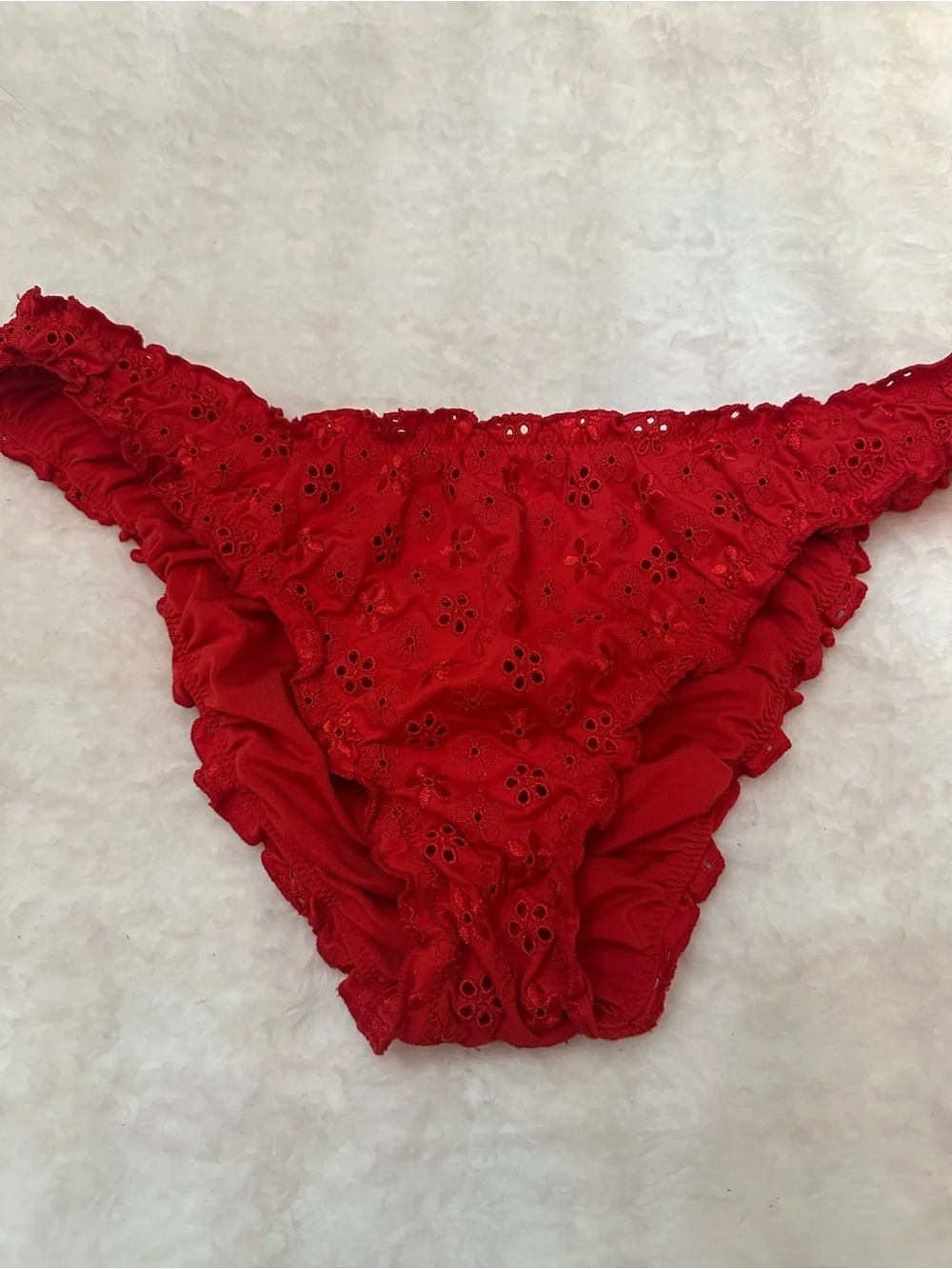 New! PINK x Frankies Bikinis Red Hudson Eyelet Cheeky Bikini Bottom 39212